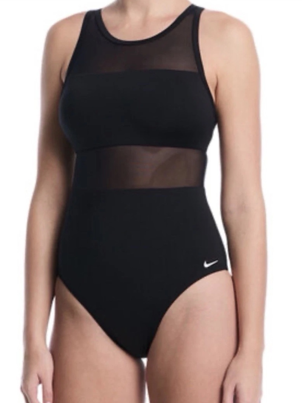 NWT NIKE SWIM 1-Piece Black Mesh Panel Swimsuit in Size L